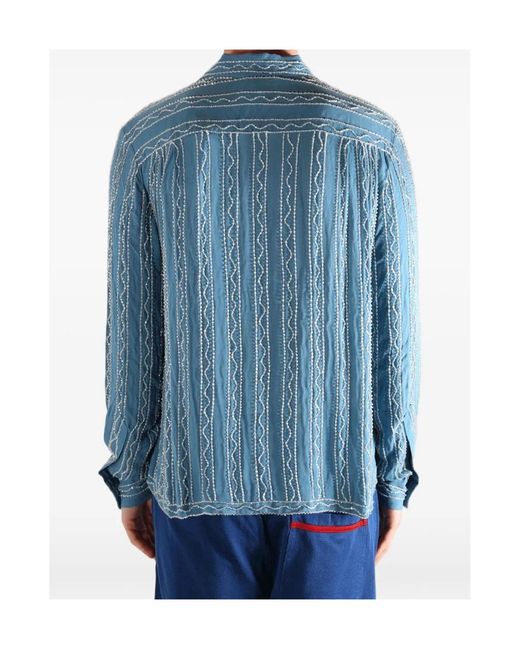 Bode Blue Collared Long-Sleeved Shirt for men