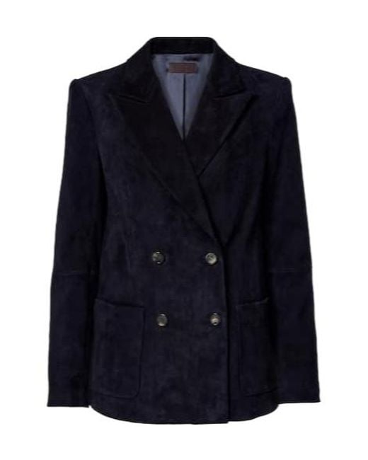 Stouls Blue Suede Double-Breasted Blazer