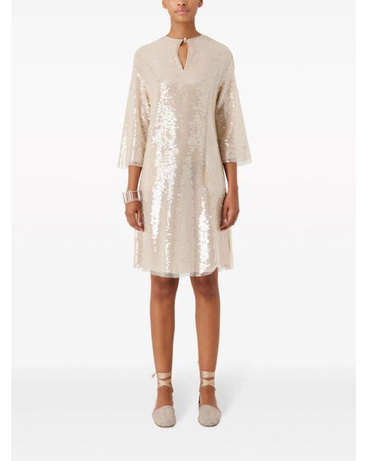Emporio Armani Natural Long-Sleeved Sequined Dress