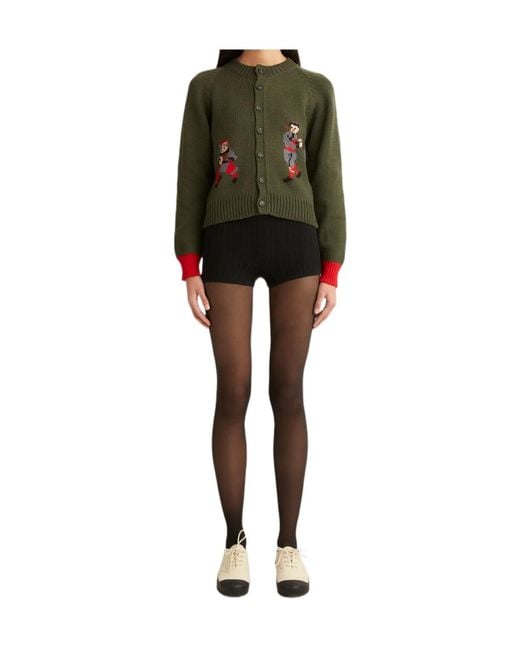 Bode Green Wool Long-Sleeved Knit Cardigan