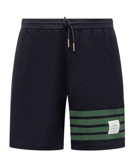 Thom Browne Blue 4-Bar Striped Drawstring Track Shorts for men