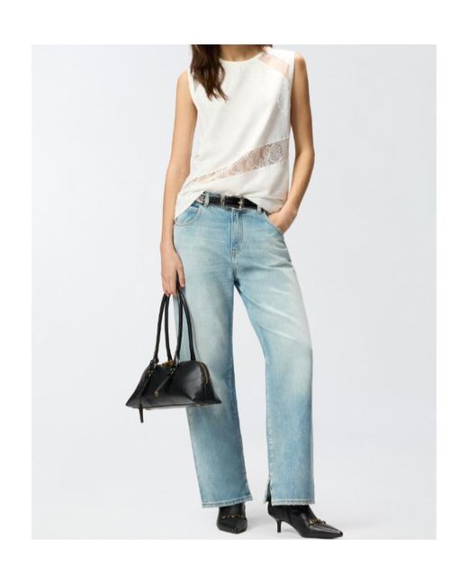 Pinko White Molly Lace Detailed Sleeveless Top