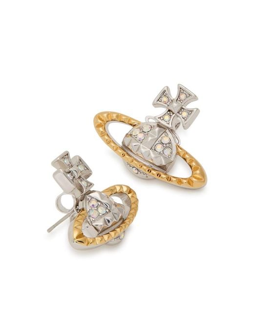 Vivienne Westwood White Mayfair Bas Relief Two-Toned Rhodium-Plated Stud Earrings
