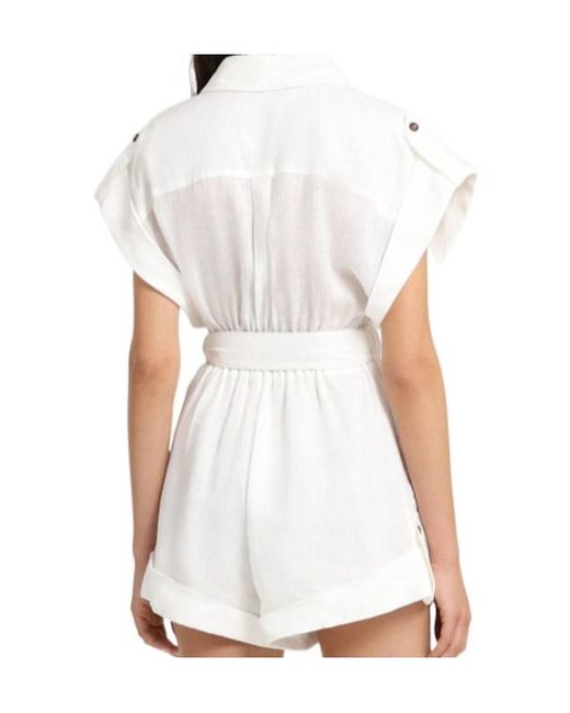 Zimmermann White Rhiannon Cuffed Linen Playsuit