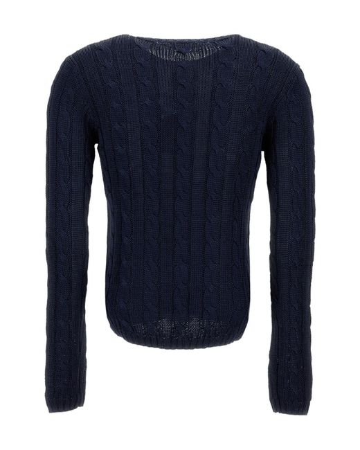 Ralph Lauren Blue Crew-Neck Cable-Knit Sweater