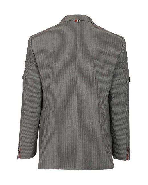 Thom Browne Gray Wide Shoulder Seersucker Blazer for men