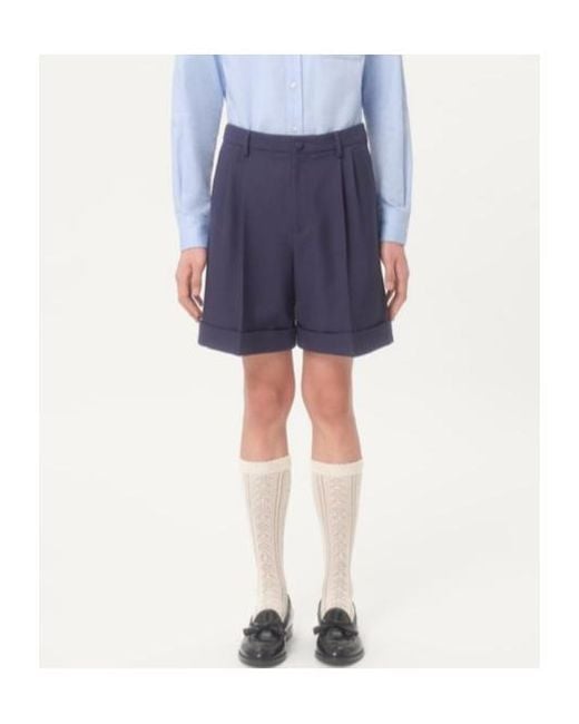 Valentino Blue Cuffed Wool Bermuda Shorts for men