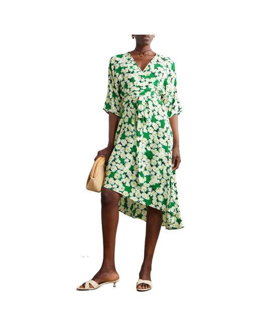 Diane von Furstenberg Green Asymmetrical Floral Dress