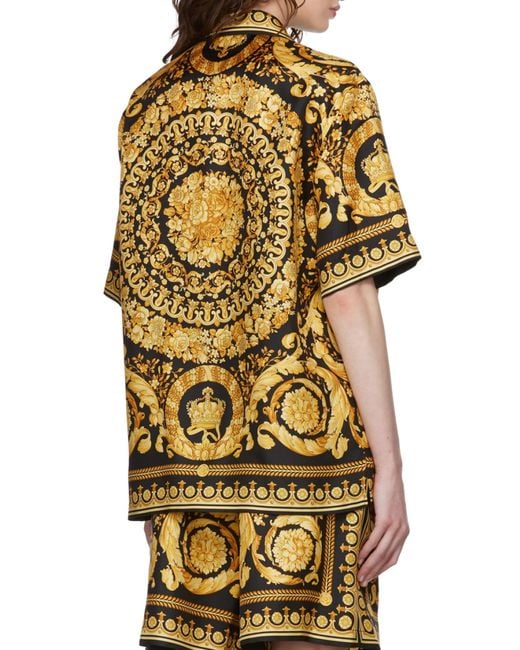 Versace Yellow Baroque '92 Silk Vacation Shirt for men