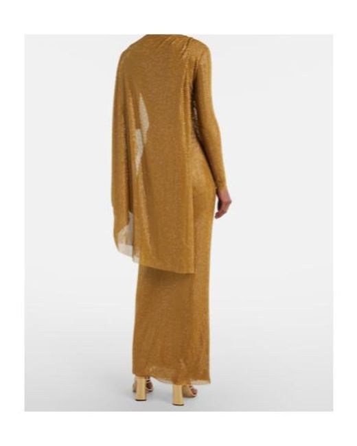 Self-Portrait Natural Draped Embellished Mesh Gown
