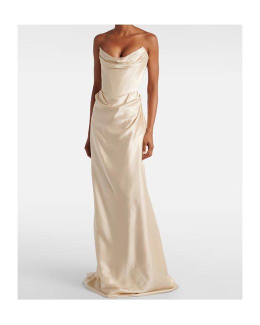 Vivienne Westwood White Galaxy Draped Crêpe Satin Bustier Gown
