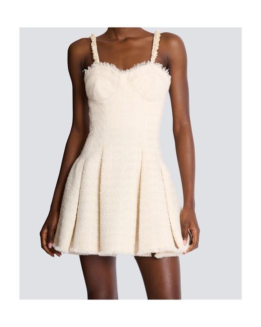 Balmain Natural Conchiglie Pleated Tweed Mini Dress