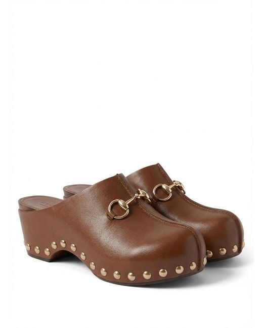 Gucci Brown Horsebit Platform Clogs
