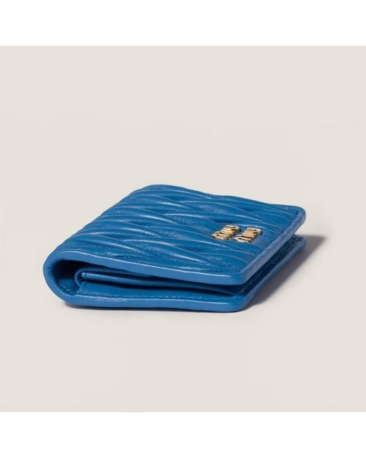 Miu Miu Blue Small Matelassé Nappa Leather Wallet