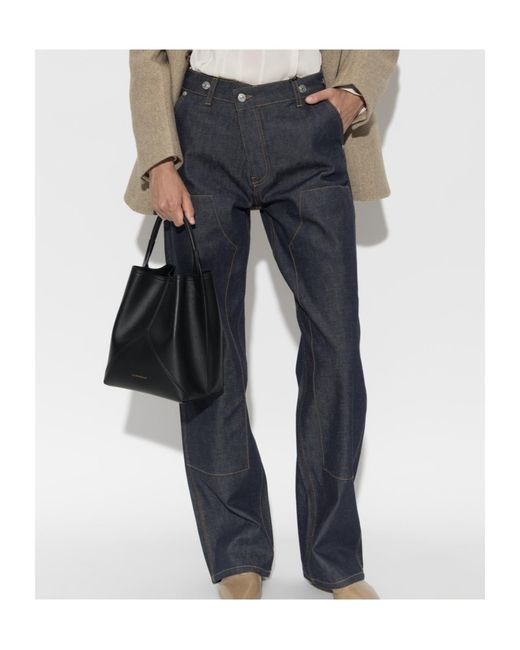 Victoria Beckham Blue Contrast Stitch Wide-Leg Jeans