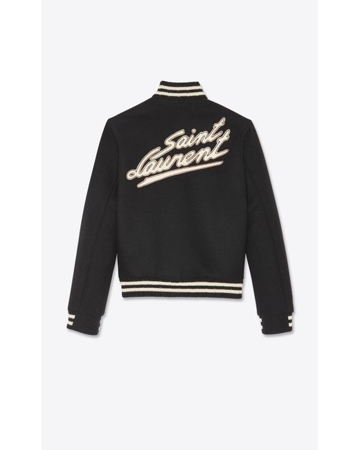 Saint Laurent Black Teddy Varsity Jacket for men