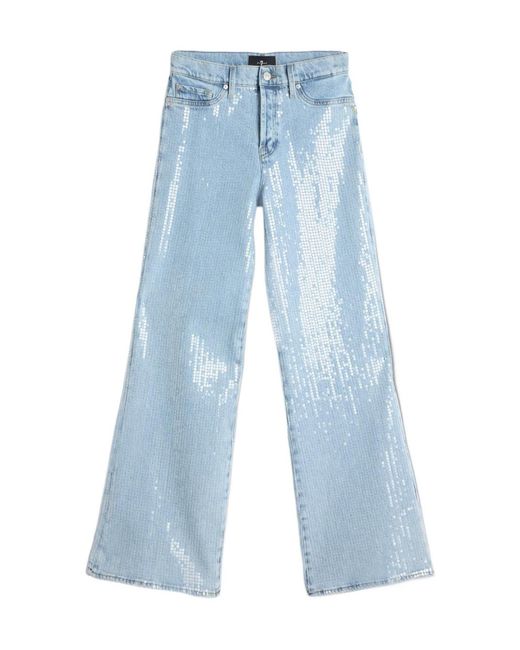 7 For All Mankind Blue High Waist Wide Leg Jeans