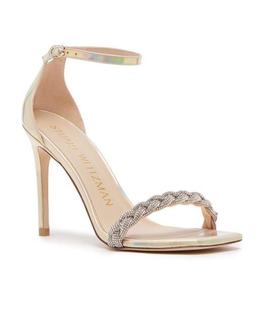 Stuart Weitzman White Logo High-Heeled Sandals