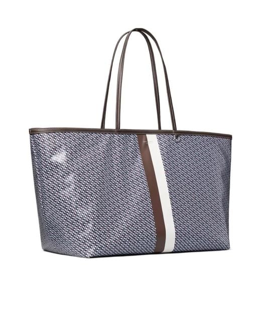 Tory Burch Gray Xl Racer Stripe Print Tote Bag