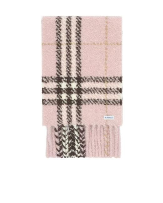 Burberry Pink Check Alpaca Wool Blend Boucle Scarf