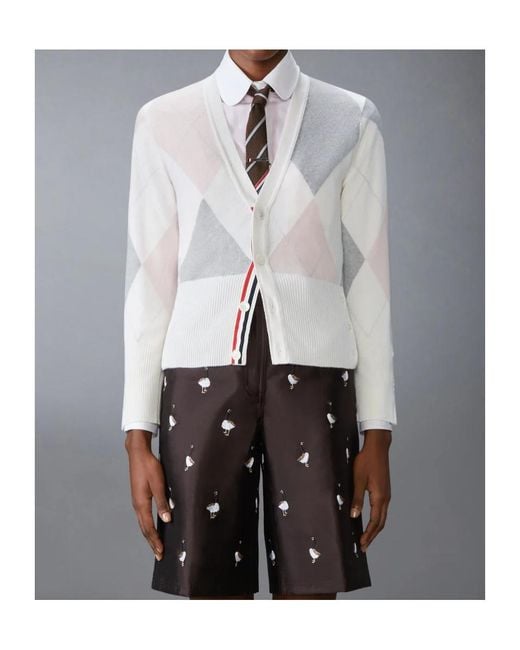 Thom Browne White Argyle-Intarsia Cashmere Jumper