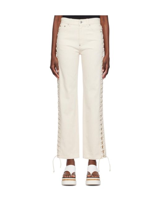 Stella McCartney Natural Lace-Up Detailed Straight-Leg Jeans