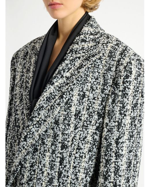 Balmain Gray Long Tweed Coat