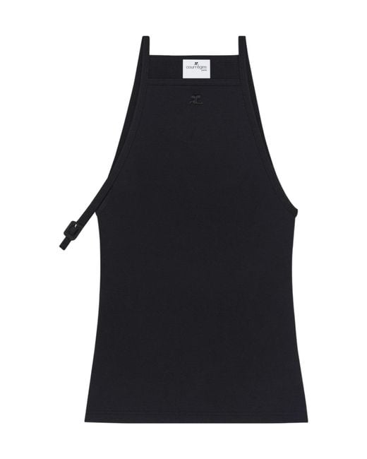 Courreges Black Courrèges Buckle Ribbed Halter Top