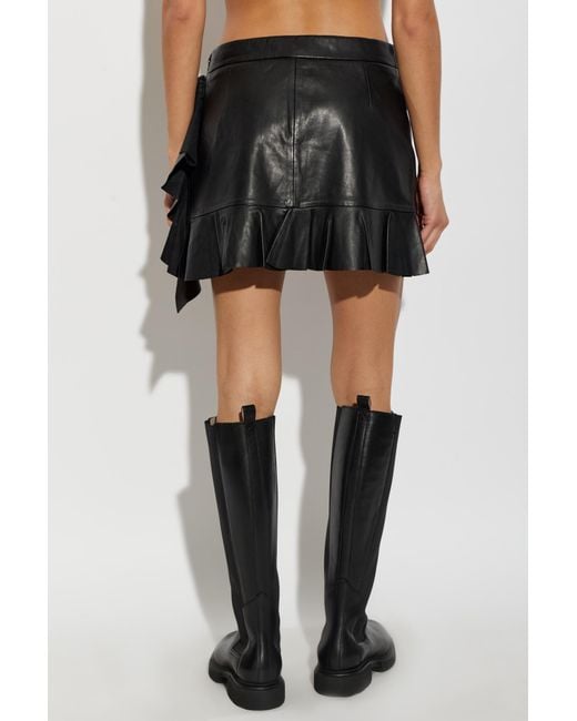 AllSaints Black Luana Ruffled Leather Skirt