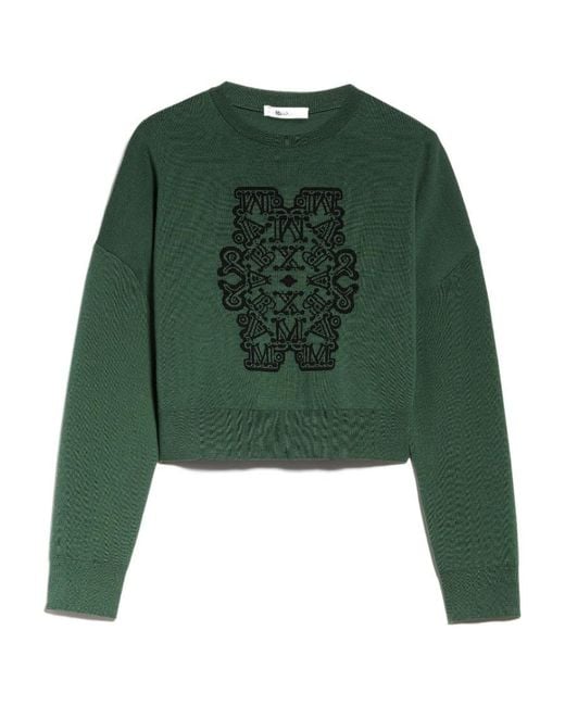 Max Mara Green Monogram-Jacquard Cropped Jumper