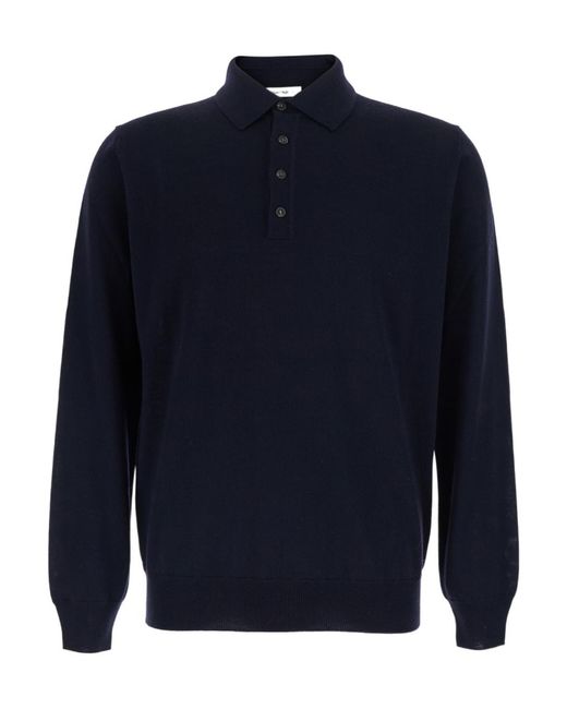 Kangra Cashmere Blue Long-Sleeve Polo-Collar Sweater for men