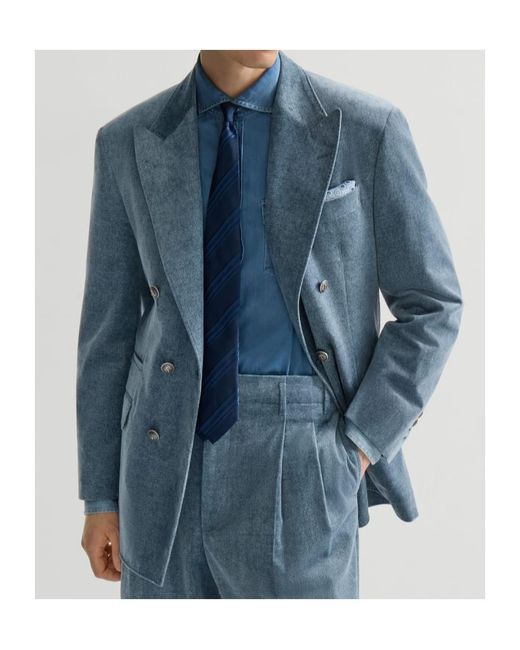 Brunello Cucinelli Blue Peaked-Lapel Blazer for men