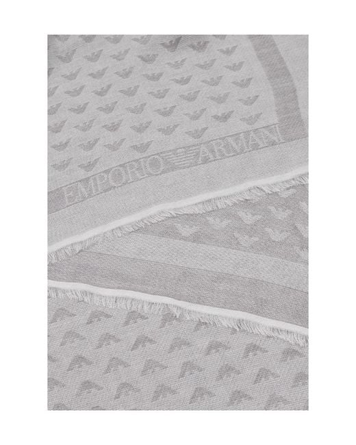 Emporio Armani Gray Monogram Frayed Scarf