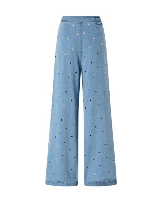 Pinko Blue Grommet-Embellished Palazzo Pants