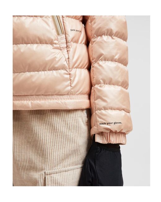 Moncler Natural Grenoble Logo Embroidered Zip-Up Jacket