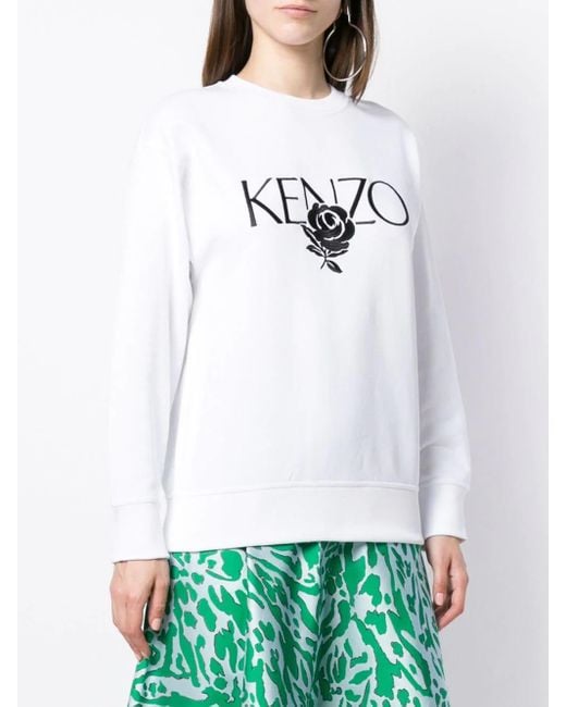 KENZO White Embroidered Rose Logo Sweater