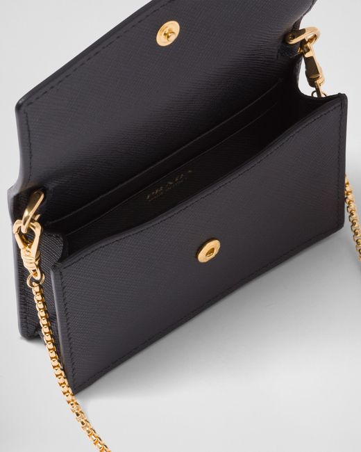 Prada White Saffiano Leather Card Holder With Shoulder Strap