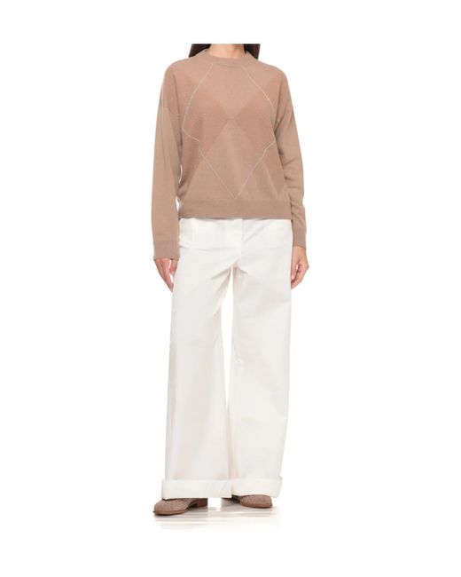 Peserico Brown Beaded Diamond Ribbed Jumper