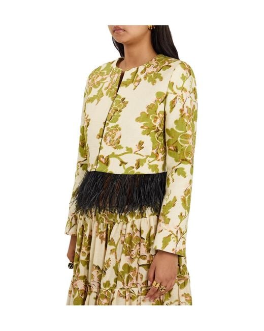 LaDoubleJ Metallic Bijoux Feather-Trim Woven Jacket