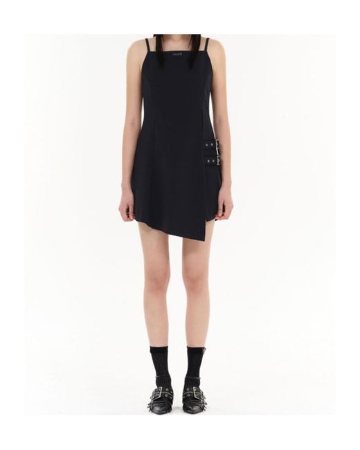 we11done Blue Logo-Plaque Dress