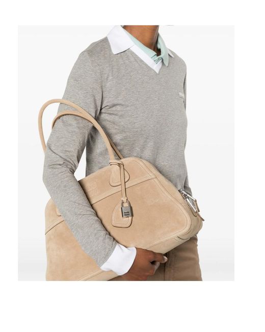 Miu Miu Natural Logo-Embossed Suede Tote Bag