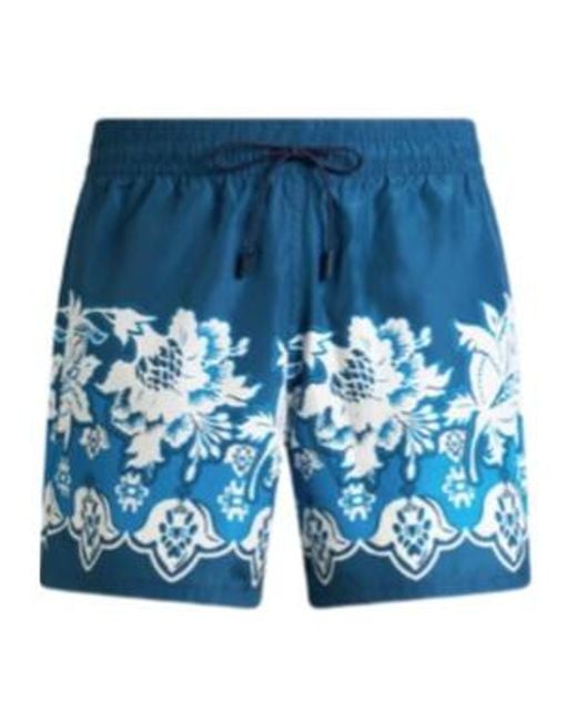 Etro Blue Placed Floral Print Swimsuit for men