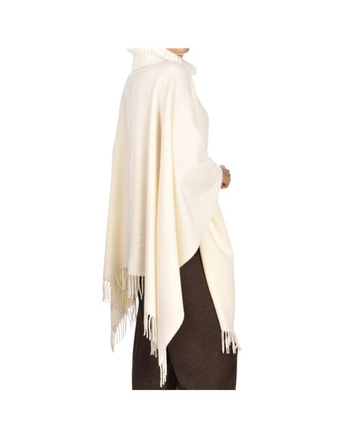 Gran Sasso Natural Fringed Roll-Neck Poncho