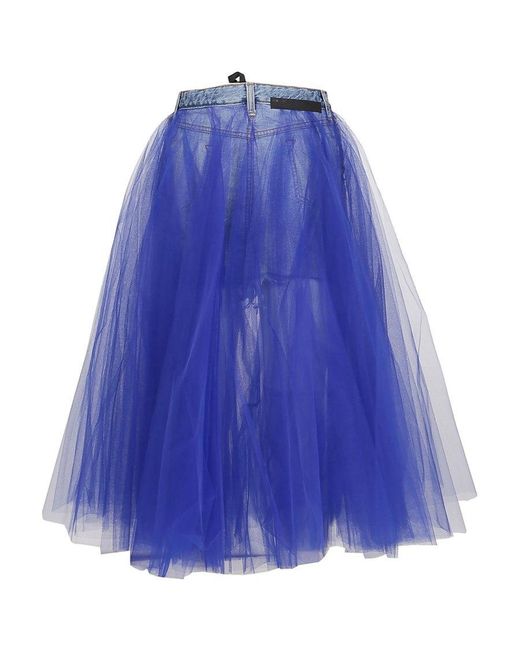 Unravel Project Blue Tulle Spliced Denim Skirt