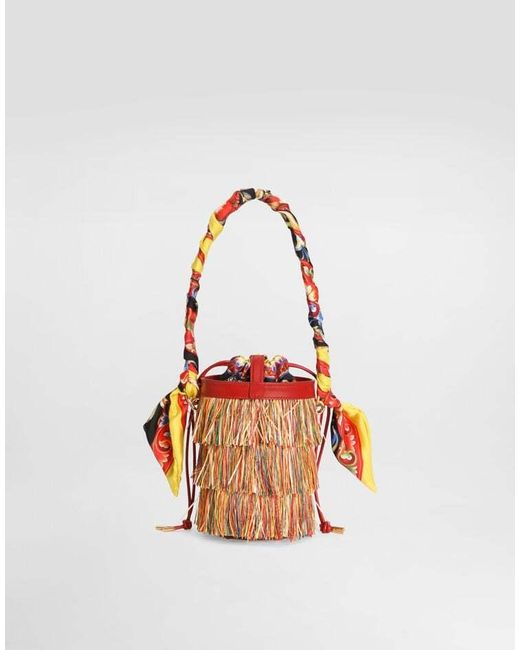 Dolce & Gabbana Red Raffia Capri Bucket Bag