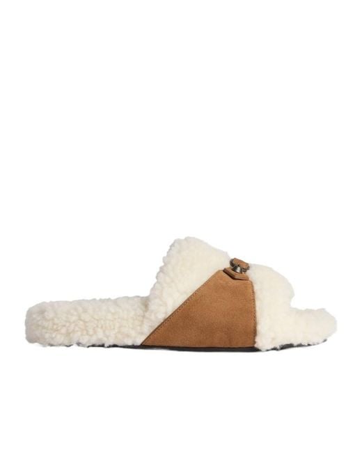 Balenciaga Natural Faux Fur Slides