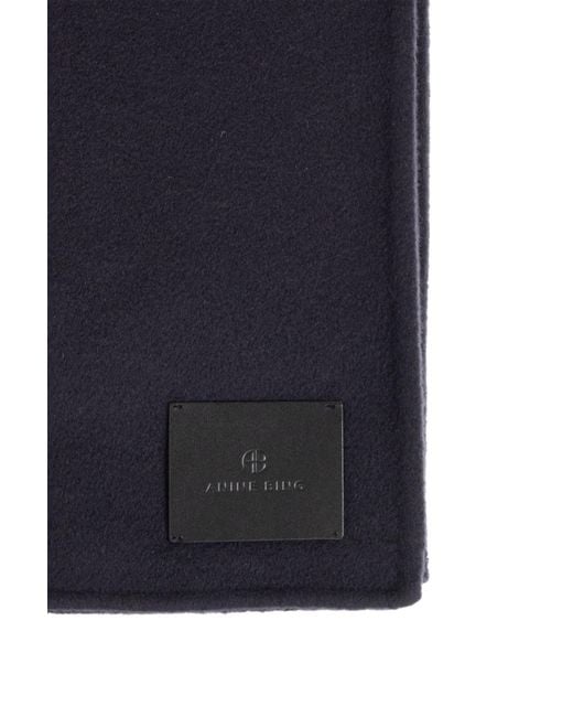 Anine Bing Blue Logo-Patch Scarf