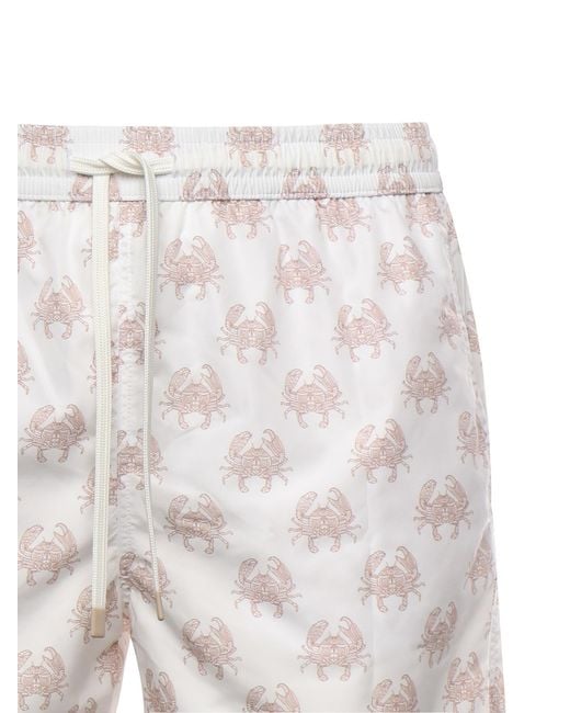 Eleventy White Crab Print Drawstring Swimwear for men