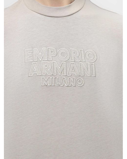 Emporio Armani White Logo Embroidered Crewneck T-Shirt for men