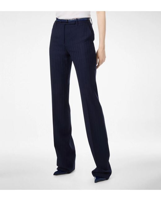 Tom Ford Blue Tonal Stripe Tailored Straight Pants